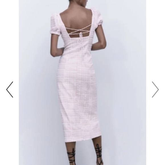 Zara Pink Textured Midi Barbie Style dress Small - Picture 5 of 12